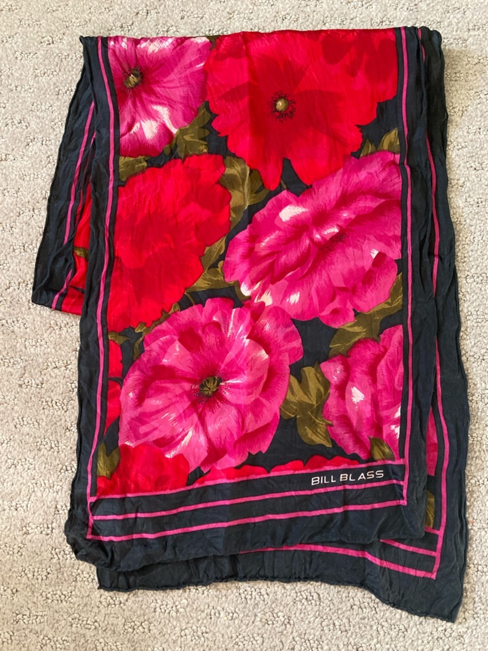 Vintage Bill Blass silk floral poppies scarf.